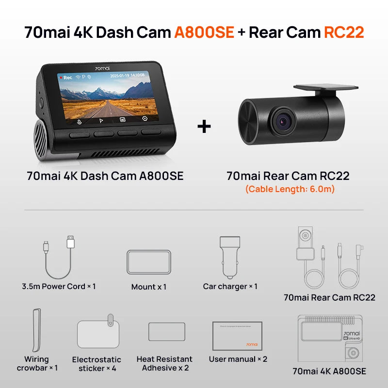 4K Dash Cam A800SE Upgraded Version of  A800S Voice Control Supercapatior GPS ADAS Car DVR  A800SE UHD Wifi 6