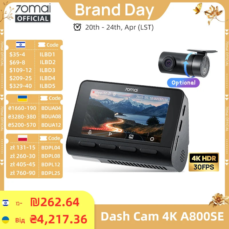 4K Dash Cam A800SE Upgraded Version of  A800S Voice Control Supercapatior GPS ADAS Car DVR  A800SE UHD Wifi 6