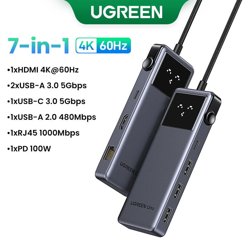 Uno USB C HUB 6-In-1 4K60Hz PD100W 10Gbps USB3.2 Splitter Adapter for Laptop Macbook Pro Air USB Expander Docking Station