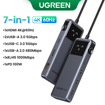 Uno USB C HUB 6-In-1 4K60Hz PD100W 10Gbps USB3.2 Splitter Adapter for Laptop Macbook Pro Air USB Expander Docking Station