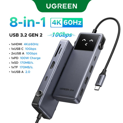 Uno USB C HUB 6-In-1 4K60Hz PD100W 10Gbps USB3.2 Splitter Adapter for Laptop Macbook Pro Air USB Expander Docking Station