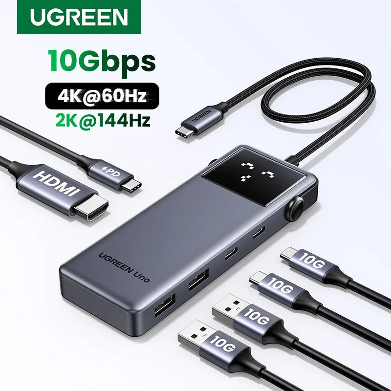 Uno USB C HUB 6-In-1 4K60Hz PD100W 10Gbps USB3.2 Splitter Adapter for Laptop Macbook Pro Air USB Expander Docking Station