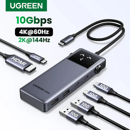 Uno USB C HUB 6-In-1 4K60Hz PD100W 10Gbps USB3.2 Splitter Adapter for Laptop Macbook Pro Air USB Expander Docking Station