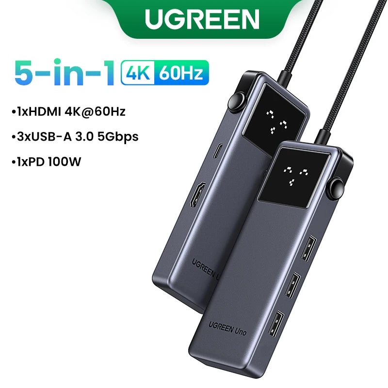 Uno USB C HUB 6-In-1 4K60Hz PD100W 10Gbps USB3.2 Splitter Adapter for Laptop Macbook Pro Air USB Expander Docking Station