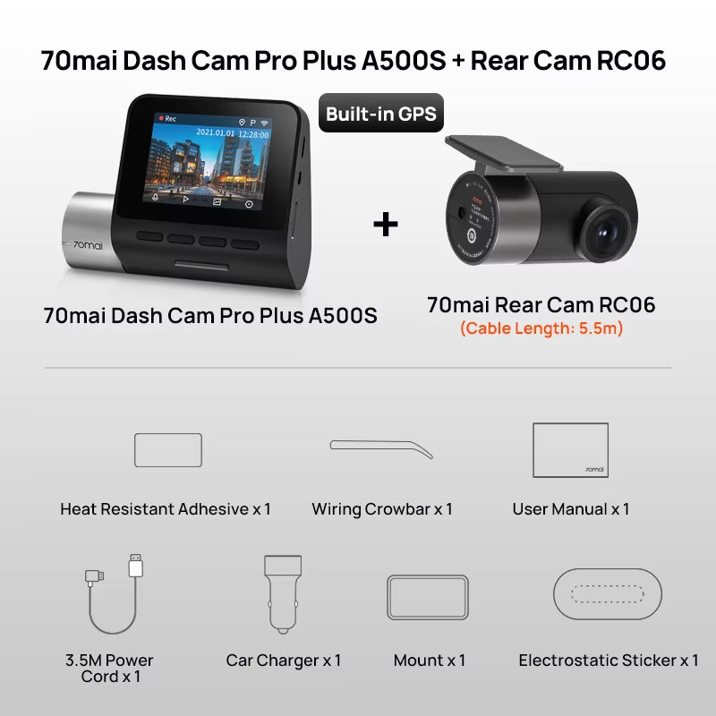 Dash Cam Pro plus A500S 1944P ADAS GPS Camera  Front Cam A500S 140FOV Car DVR 24H Parking Support Rear Interior Cam