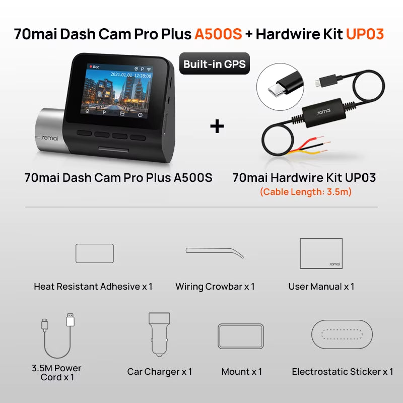 Dash Cam Pro plus A500S 1944P ADAS GPS Camera  Front Cam A500S 140FOV Car DVR 24H Parking Support Rear Interior Cam