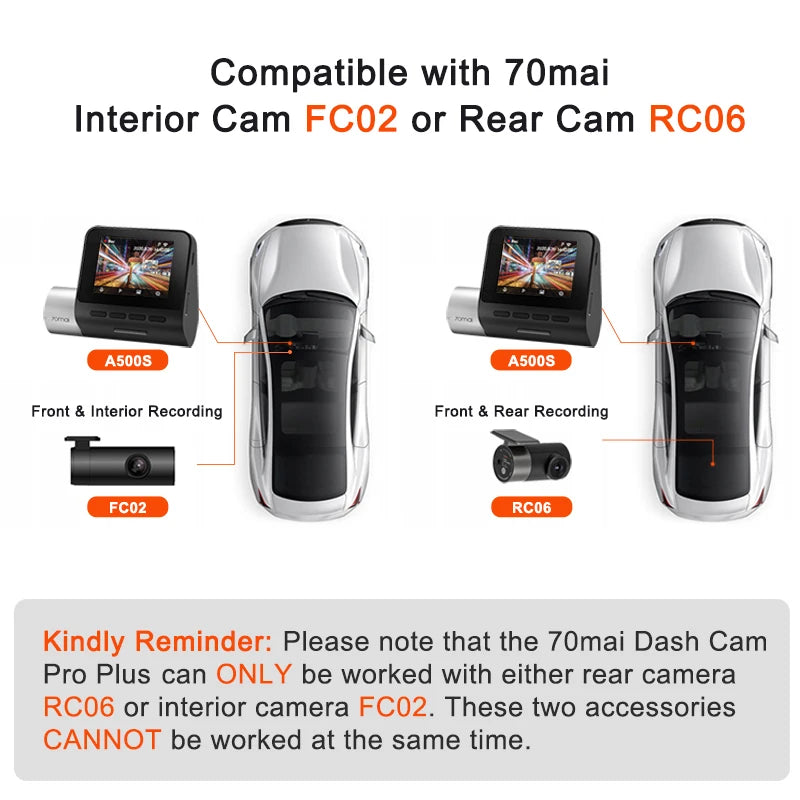 Dash Cam Pro plus A500S 1944P ADAS GPS Camera  Front Cam A500S 140FOV Car DVR 24H Parking Support Rear Interior Cam