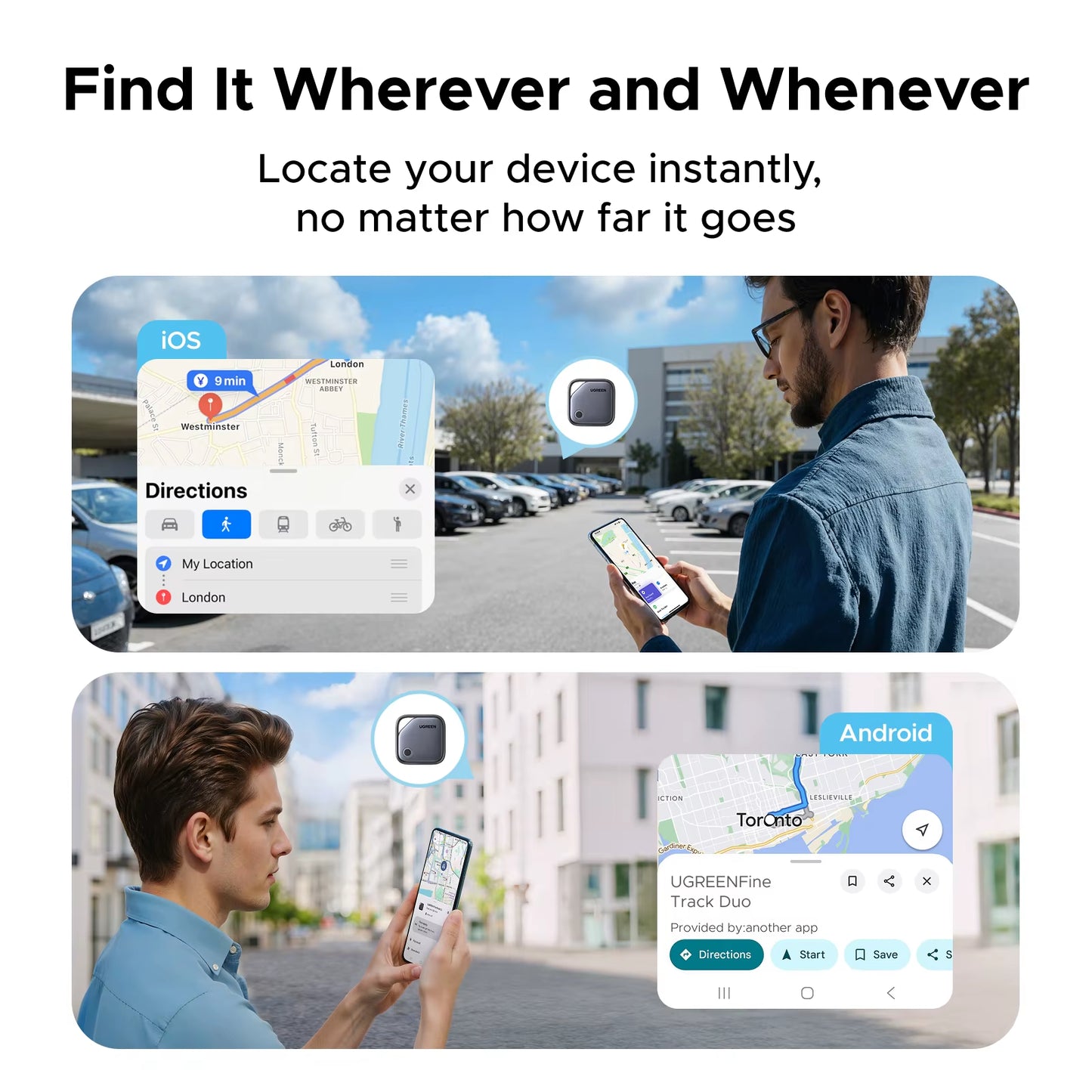 【Dual System Compatibility】Smart Finder for Apple Find My (Ios) & Find Hub App (Android) Bluetooth Tracker Card