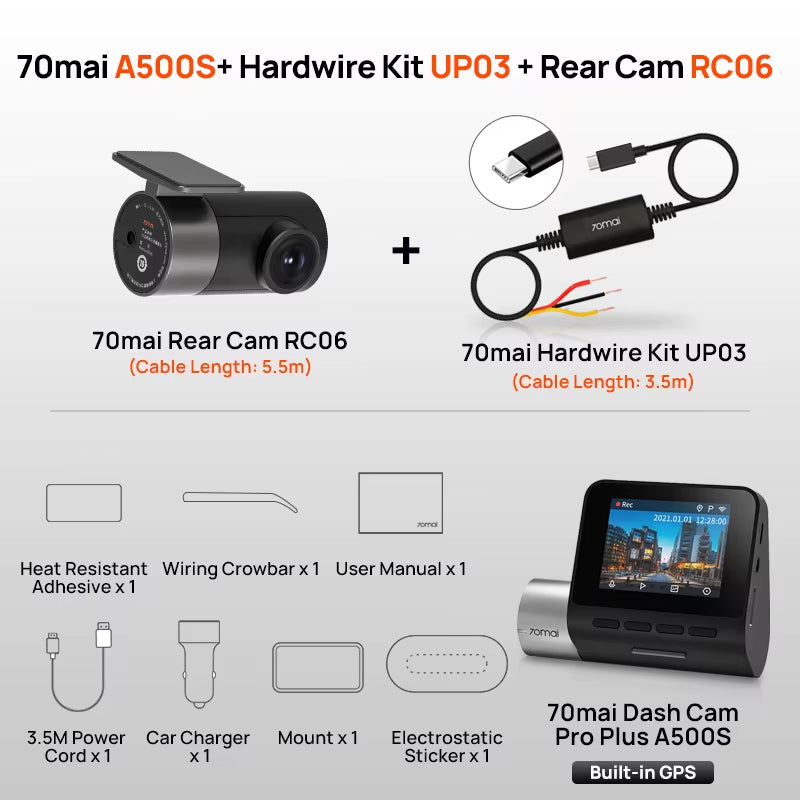 Dash Cam Pro plus A500S 1944P ADAS GPS Camera  Front Cam A500S 140FOV Car DVR 24H Parking Support Rear Interior Cam