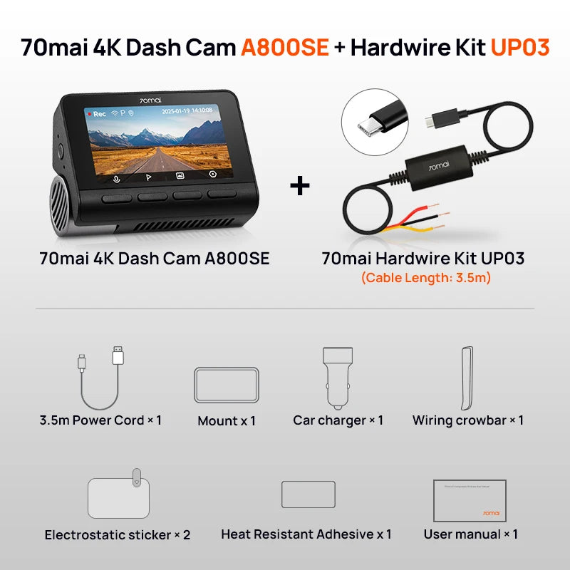 4K Dash Cam A800SE Upgraded Version of  A800S Voice Control Supercapatior GPS ADAS Car DVR  A800SE UHD Wifi 6